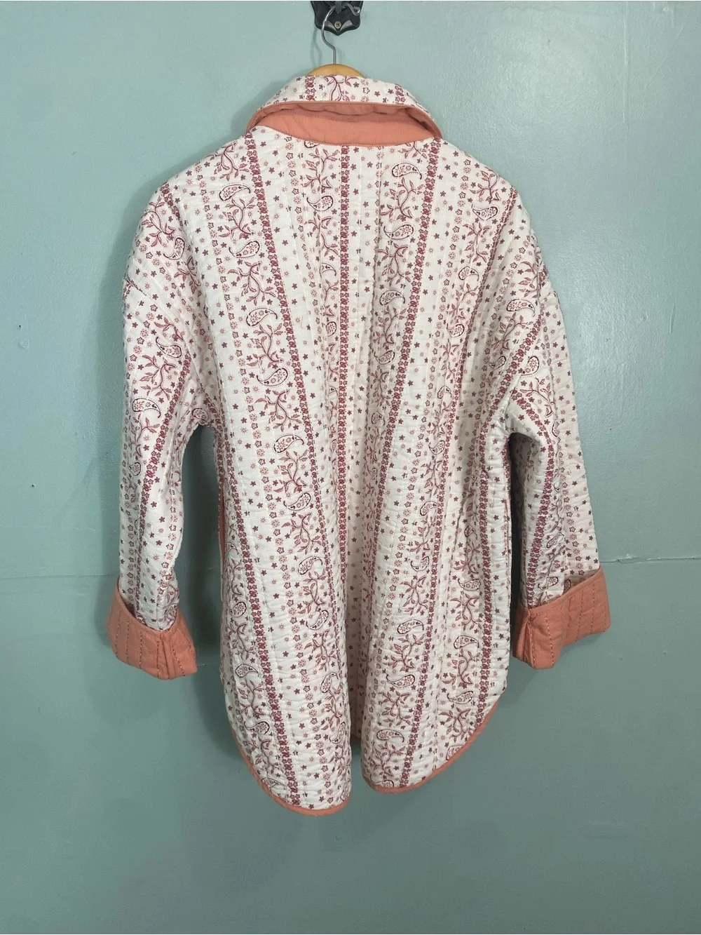 Free People Alexie Jacket Quilted Paisley Floral Ivory Maroon Shacket XL - Picture 6 of 7
